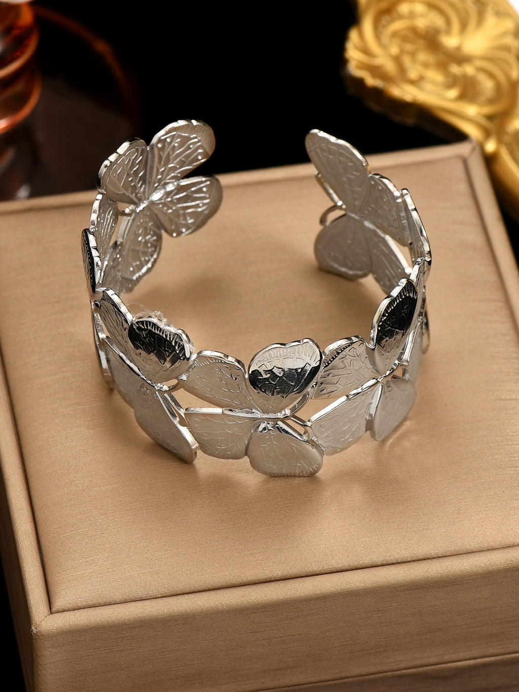 Platinum Plated Floral Carved Bracelet