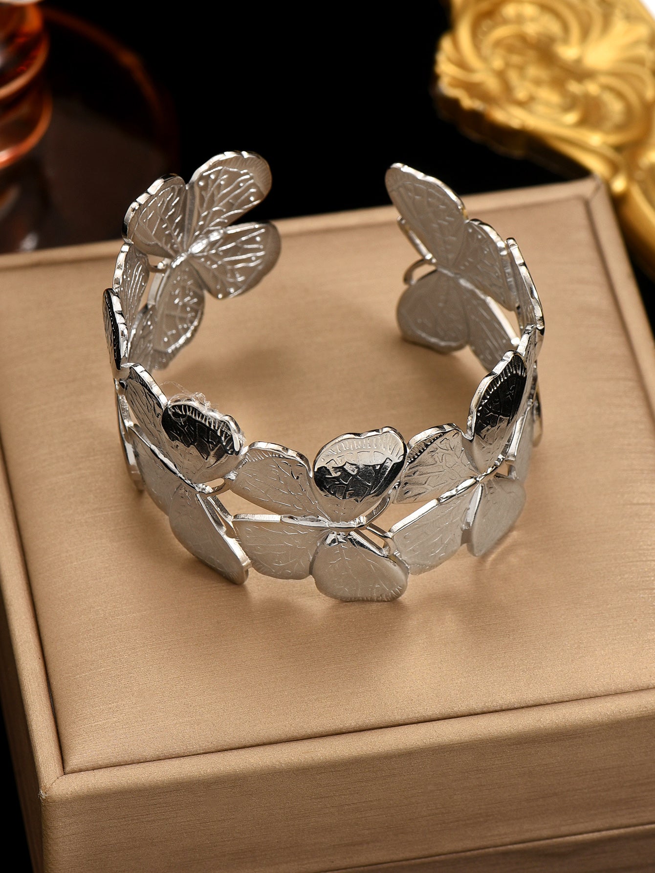 Platinum Plated Floral Carved Bracelet
