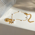 18K Gold Pearl Chain Shell Starfish Pendant Bracelet