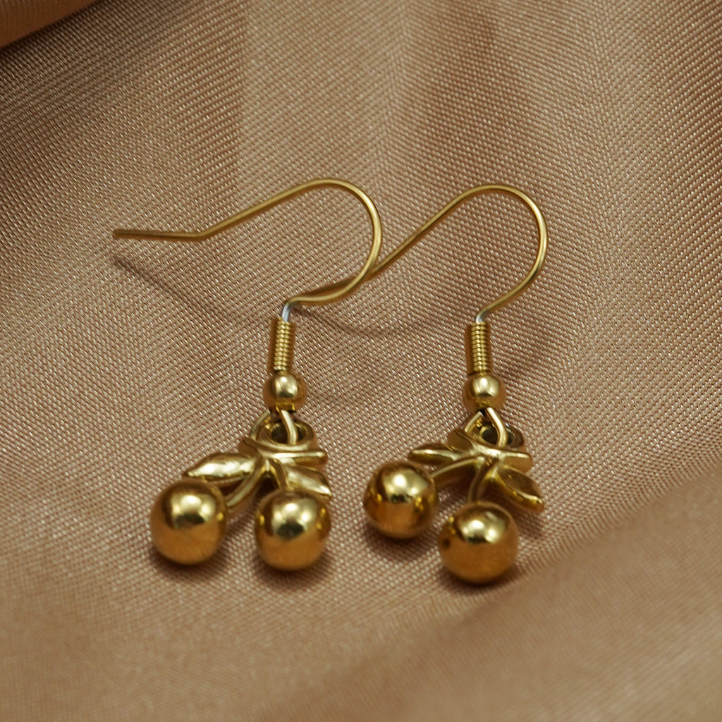 18K Gold Plated Cherry Pendant Necklace And Earrings Set