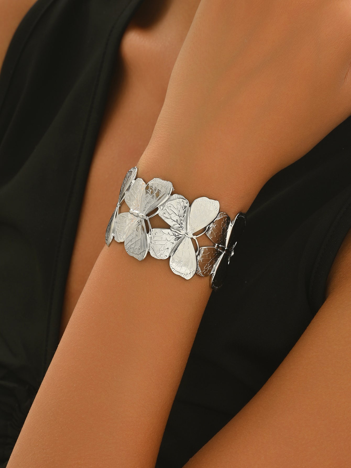 Platinum Plated Floral Carved Bracelet