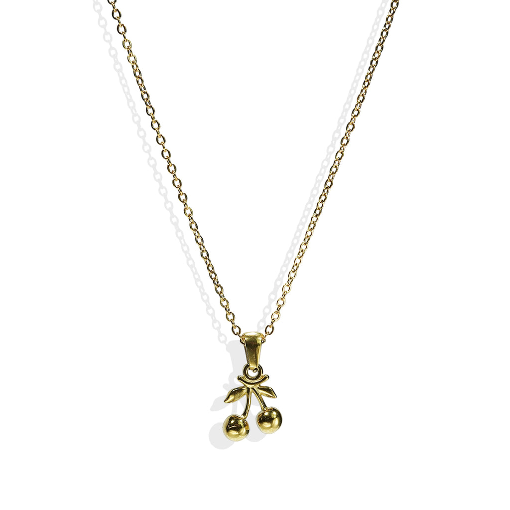 18K Gold Plated Cherry Pendant Necklace And Earrings Set